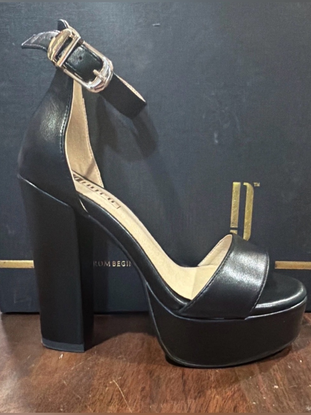 IDIFU Women’s Vida Heeled Ankle Strap Sandals PU Leather Black Size 5 M US
